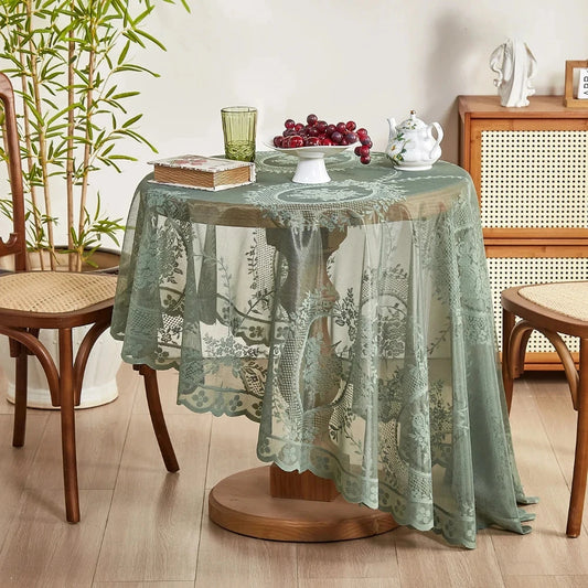 Round Lace Tablecloth Rustic Wedding White/Green Lace Table Cover Vintage Embroidered Reception Table Cloth Party Decoration 식탁보 Good Vibrations