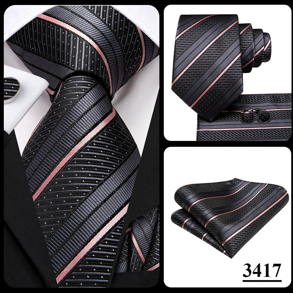 Black Red Striped Silk Wedding Tie For Men Handky Cufflink Gift Men Necktie Fashion Business Party Dropshiping Hi-Tie Designer Good Vibrations