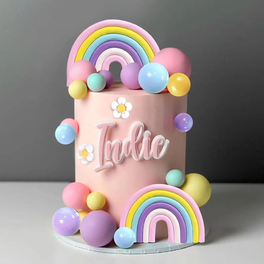 Boho Hippie Cake Toppers 35PCS - Flower & Rainbow Ball Decor for Girl Birthday Party, Room & Nursery Theme Decorations Good Vibrations