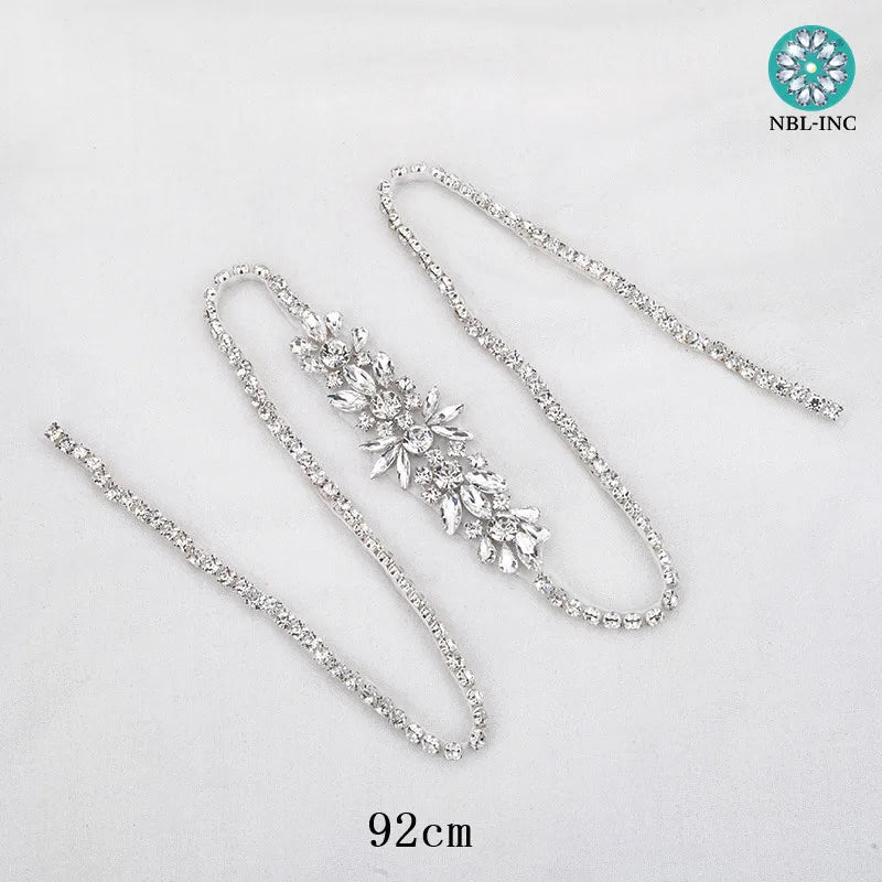 (1PC) Silver Rhinestone crystal iron on applique belt iron on wedding beaded bridal trim for wedding dresses clothing WDD0209 Good Vibrations