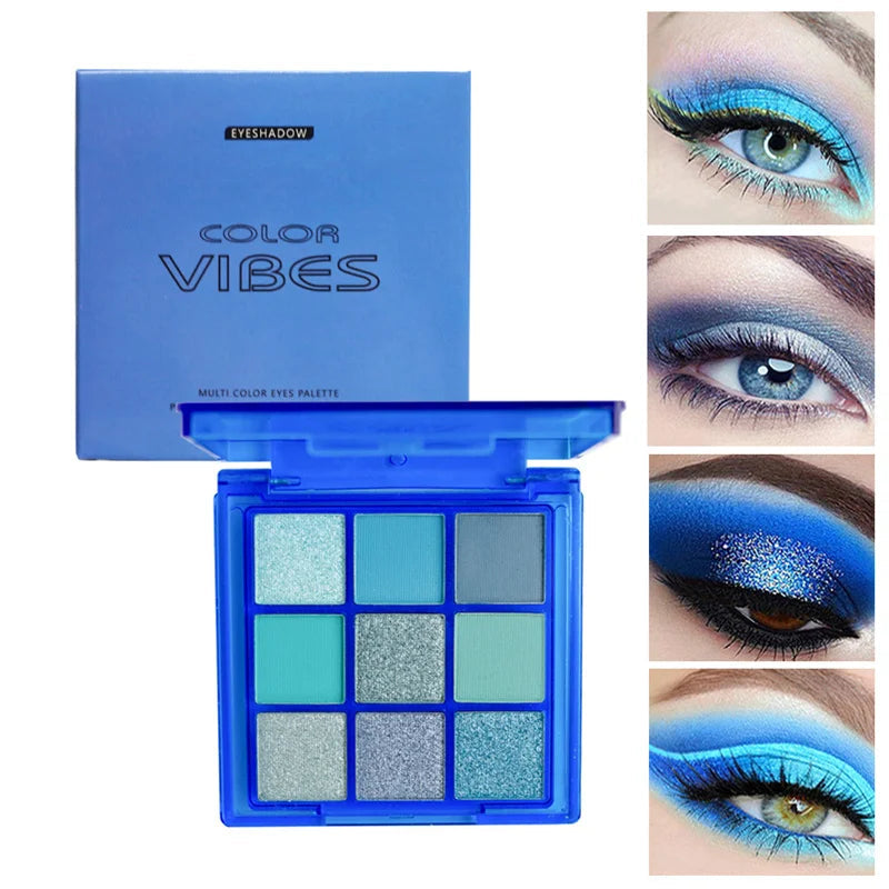 9 Colors Glitter Eyeshadow Palette Purple Violet Shimmer Pearlescent Matte Acrylic Eye Shadows Palette Waterproof Eye Make Up Good Vibrations