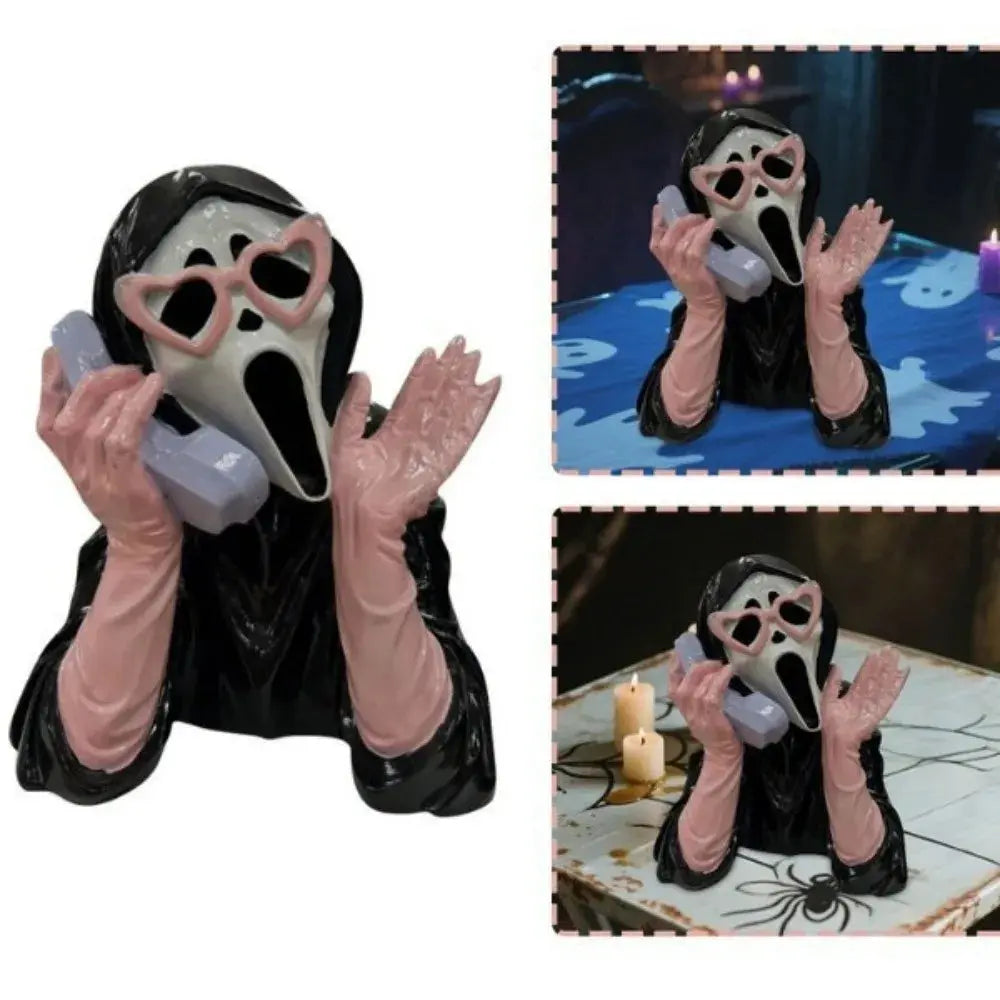Pink Halloween Ghost Figurine Luminous Resin Screaming Face Ghost Statue Spooky Hand-Painted Glowing Ghost Ornament Good Vibrations