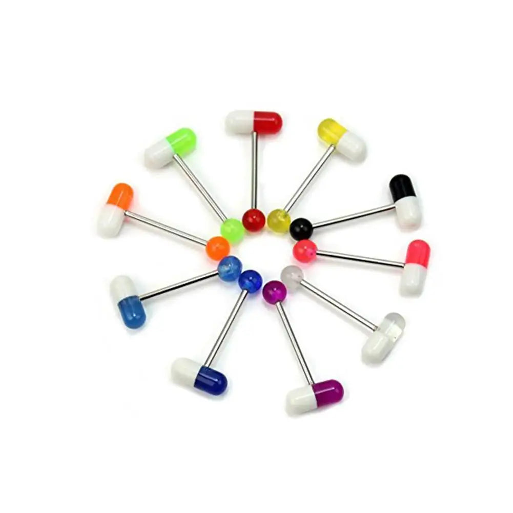 10pcs/lot Colorful Capsule Tongue Rings Acrylic Pill Tongue Piercing Steel Punk Body Piercing Rings Jewelry Decor Gifts Good Vibrations Adult Super Store