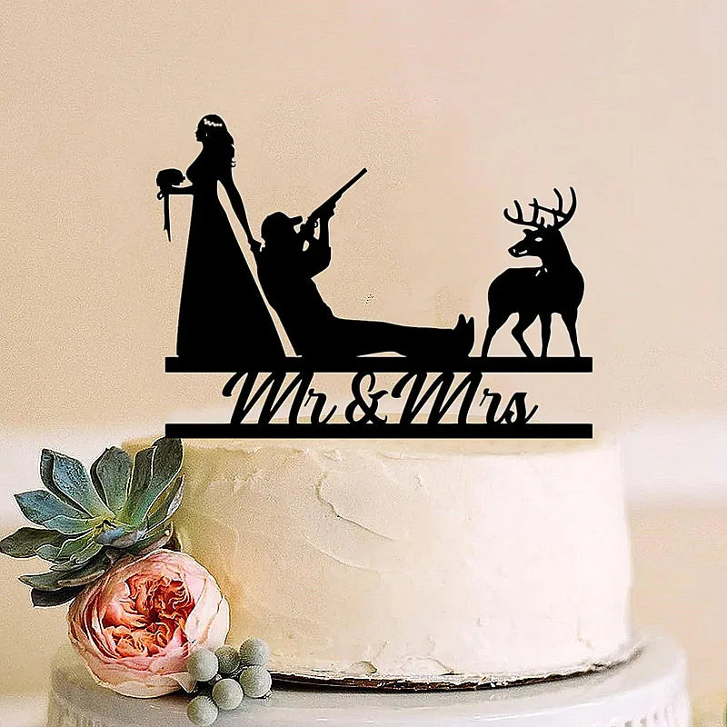 Funny Hunting Wedding Cake Topper Deer Hunt Hunter Wedding Cake Topper Hunt is Over Cake Topper For Wedding/Anniversary/Bridal Good Vibrations
