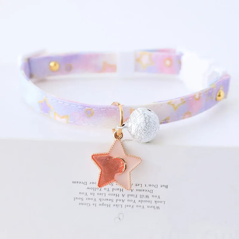 for newborn Cat Collar Safety Breakaway Small Dog Tie Adjustable Neck Strap for Puppy Kittens Necklace star cats with bell Good Vibrations