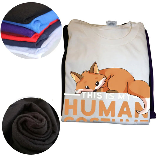 This Is My Human Costume I'm Really A Fox Halloween T Shirts Graphic Cotton Streetwear Short Sleeve Birthday Gifts T-shirt Good Vibrations