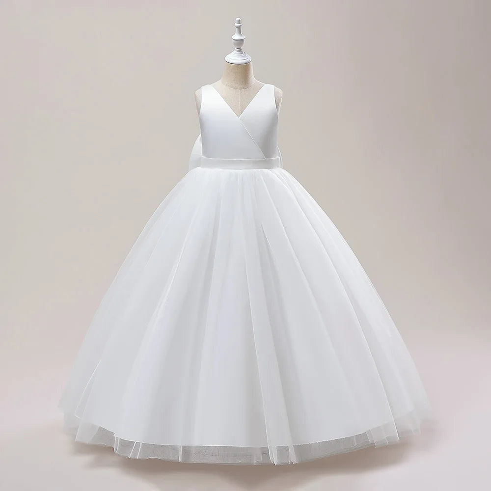 Girl Long White Bridesmaid Dresses For Wedding Prom Gown Big Bow Girls Party Dress Kids First Communiom Formal Evening Vestidos Good Vibrations