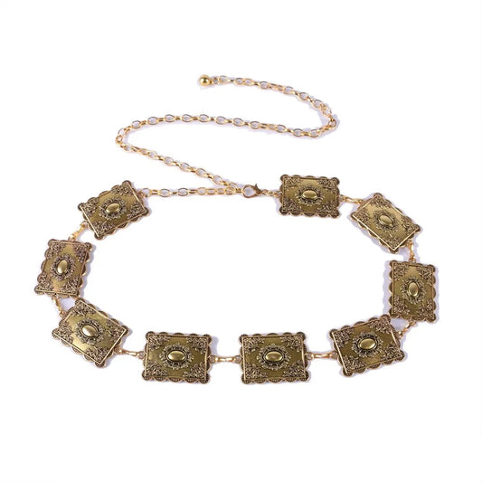 new women's belt fashionable retro style metal carved decorative chain waist chain accessories Good Vibrations
