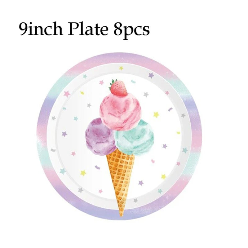 Ice Cream Theme Party Disposable Paper Tableware Set Plate Cup Napkin For Birthday Party Wedding Baby Shower Decoration Supplies Good Vibrations
