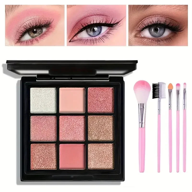 9-Grid Eye Shadow Palette Make-up for Women Glitter Pearlescent Matte Eyeshadow Cosmetics Shimmer Long Lasting Makeup Products Good Vibrations