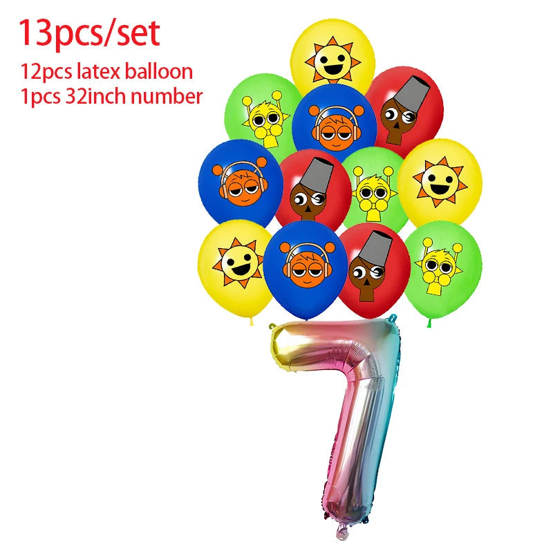 Incredibox Sprunki Birthday Party Decoration Balloon Tableware Backdrop Cake Topper Split Sales Sprunki Birthday Party Supplies Good Vibrations