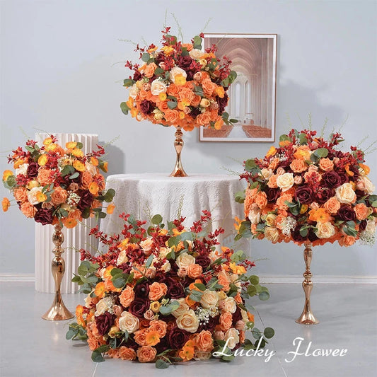 Orange Red Rose Artificial Flowers Wedding Table Decoration Road Lead Flower Ball Tbale Centerpieces Event Party Floral Props Good Vibrations