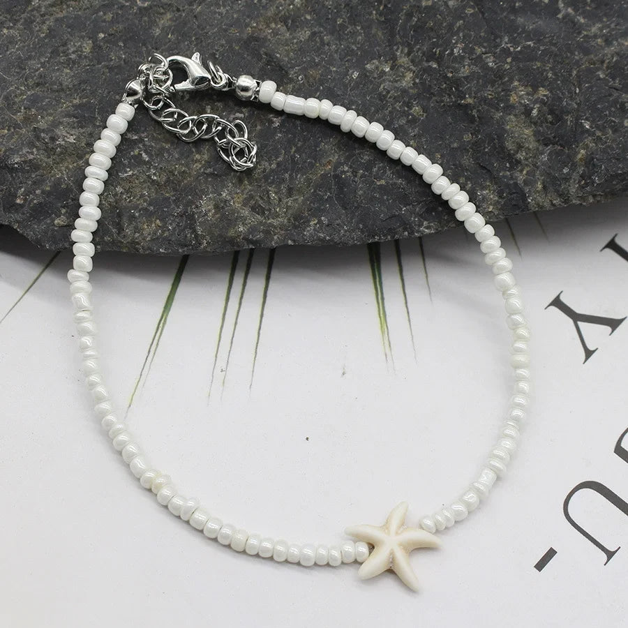 Bohemian Beach Shell Starfish Beaded Handmade Sea Turtle Charm Anklet Bracelet Fashion Jewelry For Women Summer Beach Party Good Vibrations
