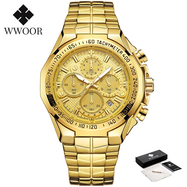 Relogio Masculino WWOOR Mens Watches 2024 Top Brand Luxury Wrist Watches For Men Gold Big Golden Male Chronograph Wristwatch Man Good Vibrations