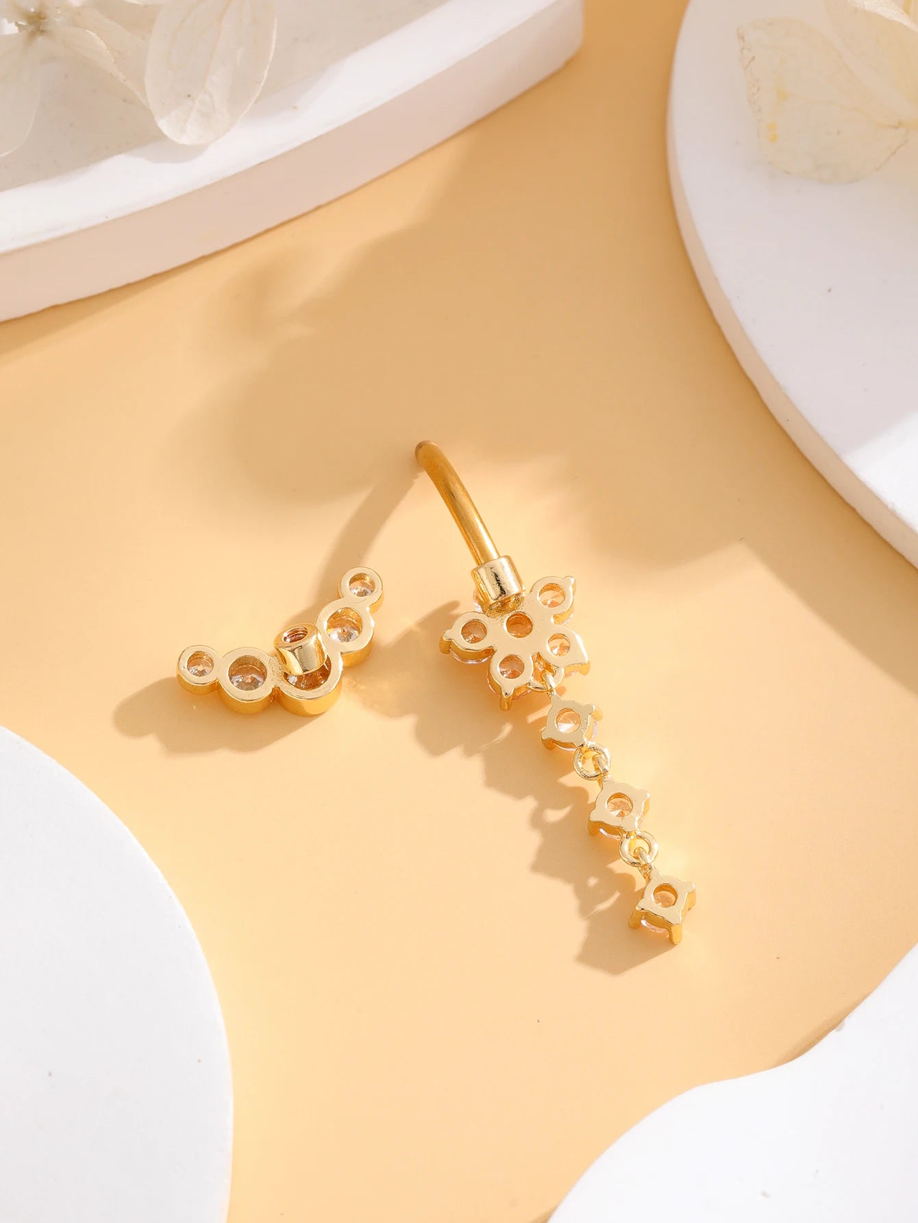 Gold Color Stainless Steel Belly Button Ring Long Dangled Flower CZ Crystal Navel Belly Piercing Rings for Women Sexy Jewelry Good Vibrations Adult Super Store