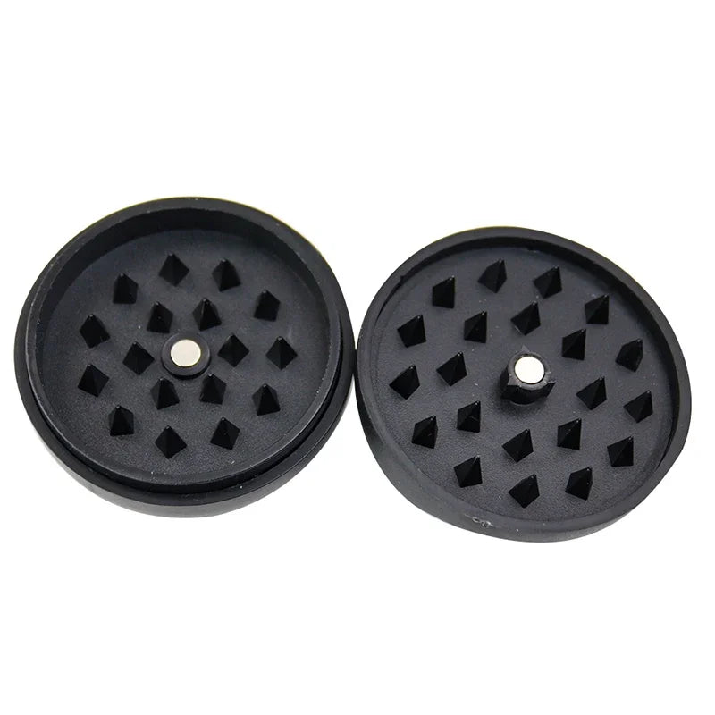 Black 8 Tobacco Grinder Manual Herb Spice Cutter with plastic and metal components, open view.