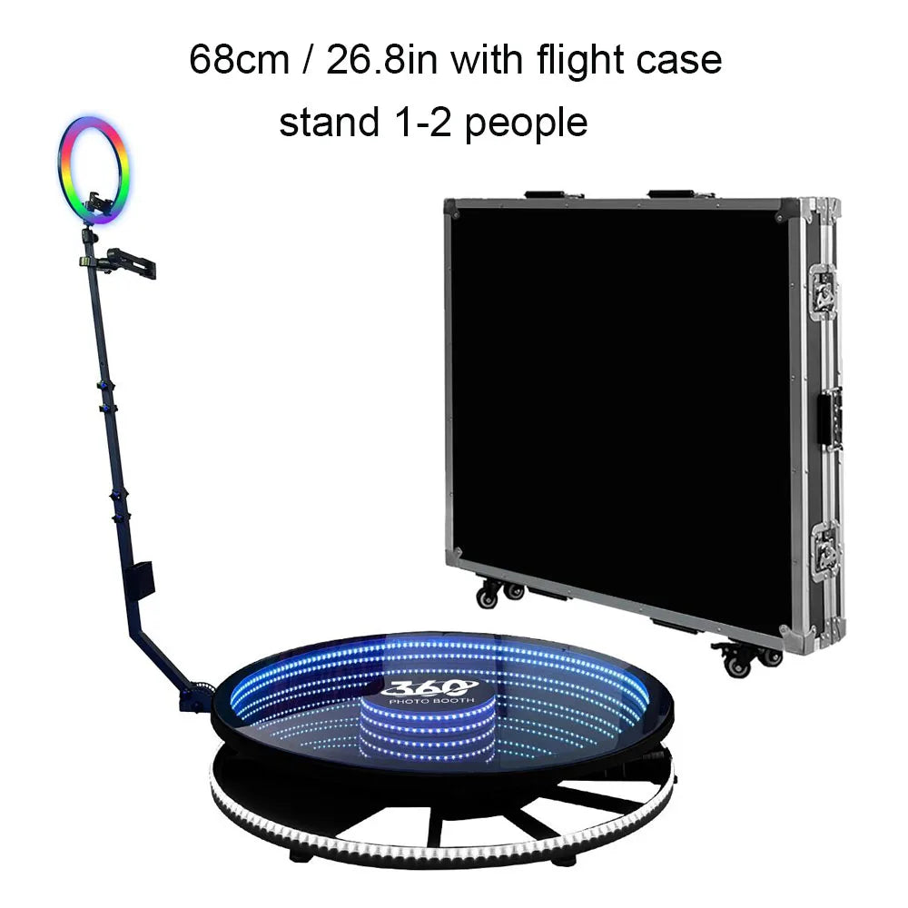 360 Photo Booth Machine Portable Free Custom Logo Automatic Glass 360 Video Booth with Flight Case for Party Events Wedding Good Vibrations