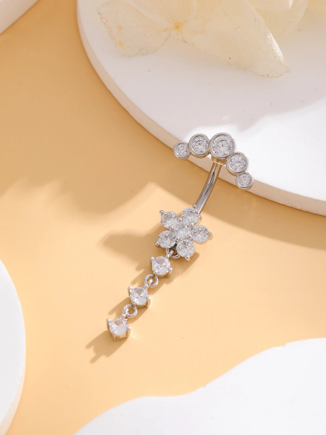 Gold Color Stainless Steel Belly Button Ring Long Dangled Flower CZ Crystal Navel Belly Piercing Rings for Women Sexy Jewelry Good Vibrations Adult Super Store