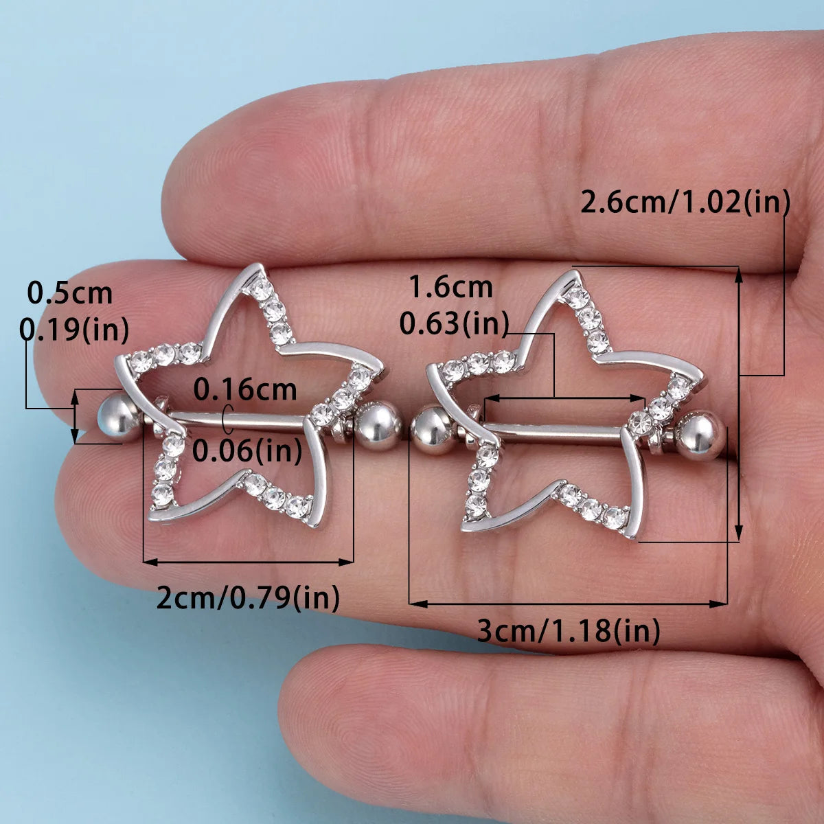 2pcs Nipple Ring Barbell Rhinestone Paved Star Shape Nipplerings Piercing Stainless Steel 14G Nipple Rings Shields Body Piercing Good Vibrations Adult Super Store