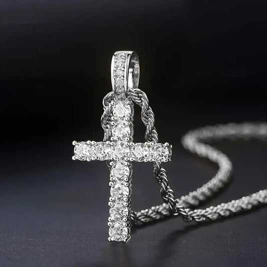 Huitan 60Cm Twisted Chain Long Necklace for Women/Men Fashion Luxury Cubic Zirconia Cross Pendant Necklace Gift Love Accessories Good Vibrations