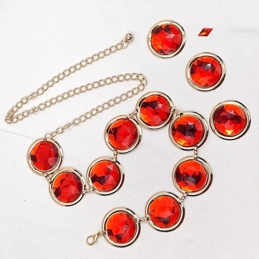5 Pcs Women's Anime Cosplay Waist Belt Red Gems Belt Stone Chain for Halloween Costume Accessories Good Vibrations