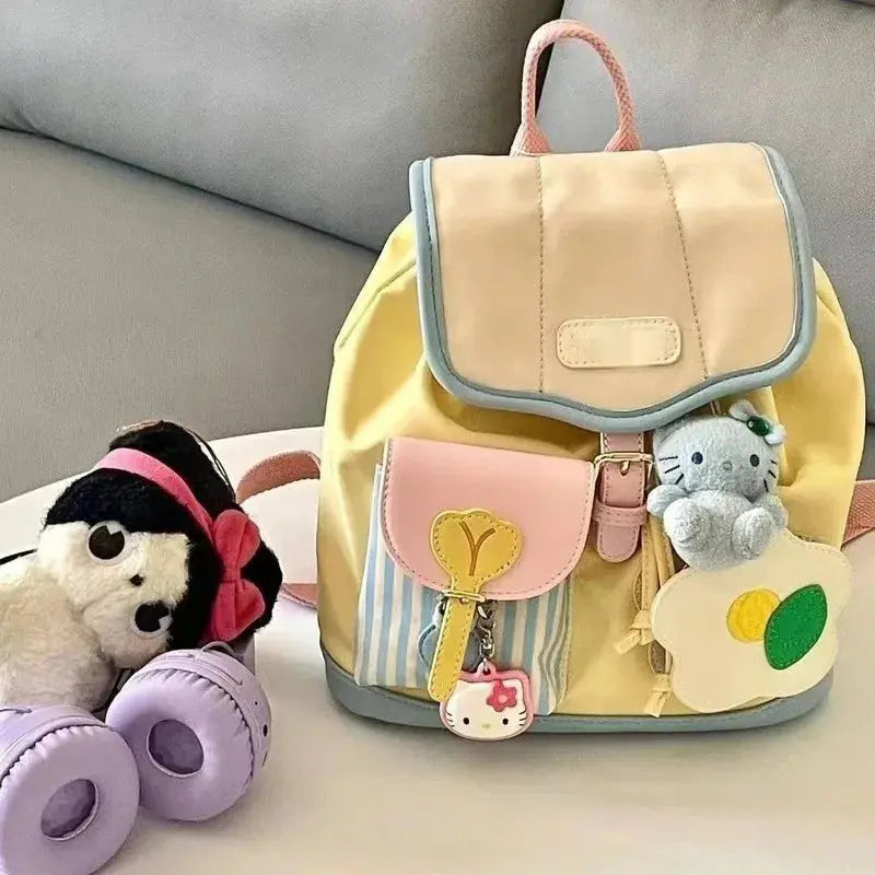 Mini Commuter Backpack 2025 New Style Travel Bag Cute Color Block Small Bookbag Female University Student Miniature Rucksack Good Vibrations