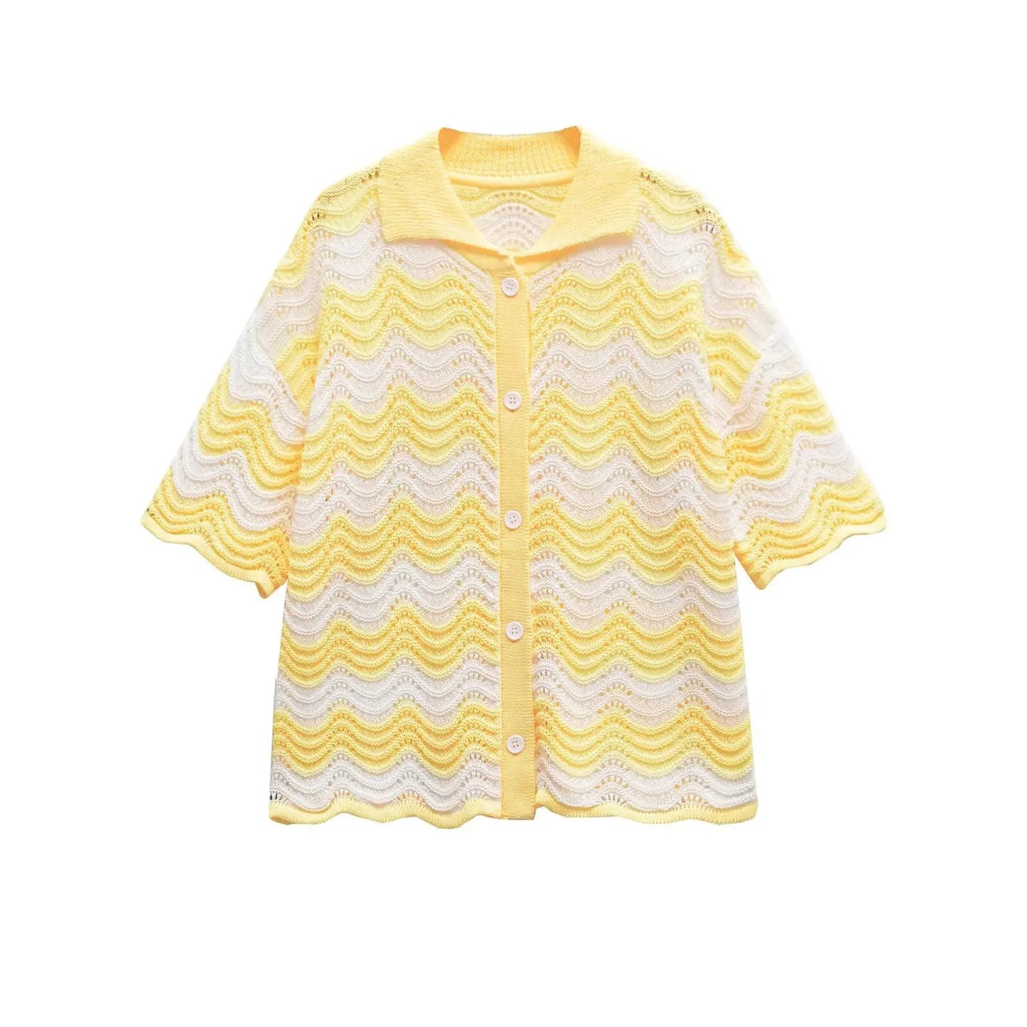 Women Temperament Single Breasted Short Sleeve Top Two Piece Set Fashion Sweet Turn-down Collar Knitted Top Sets Shorts Good Vibrations