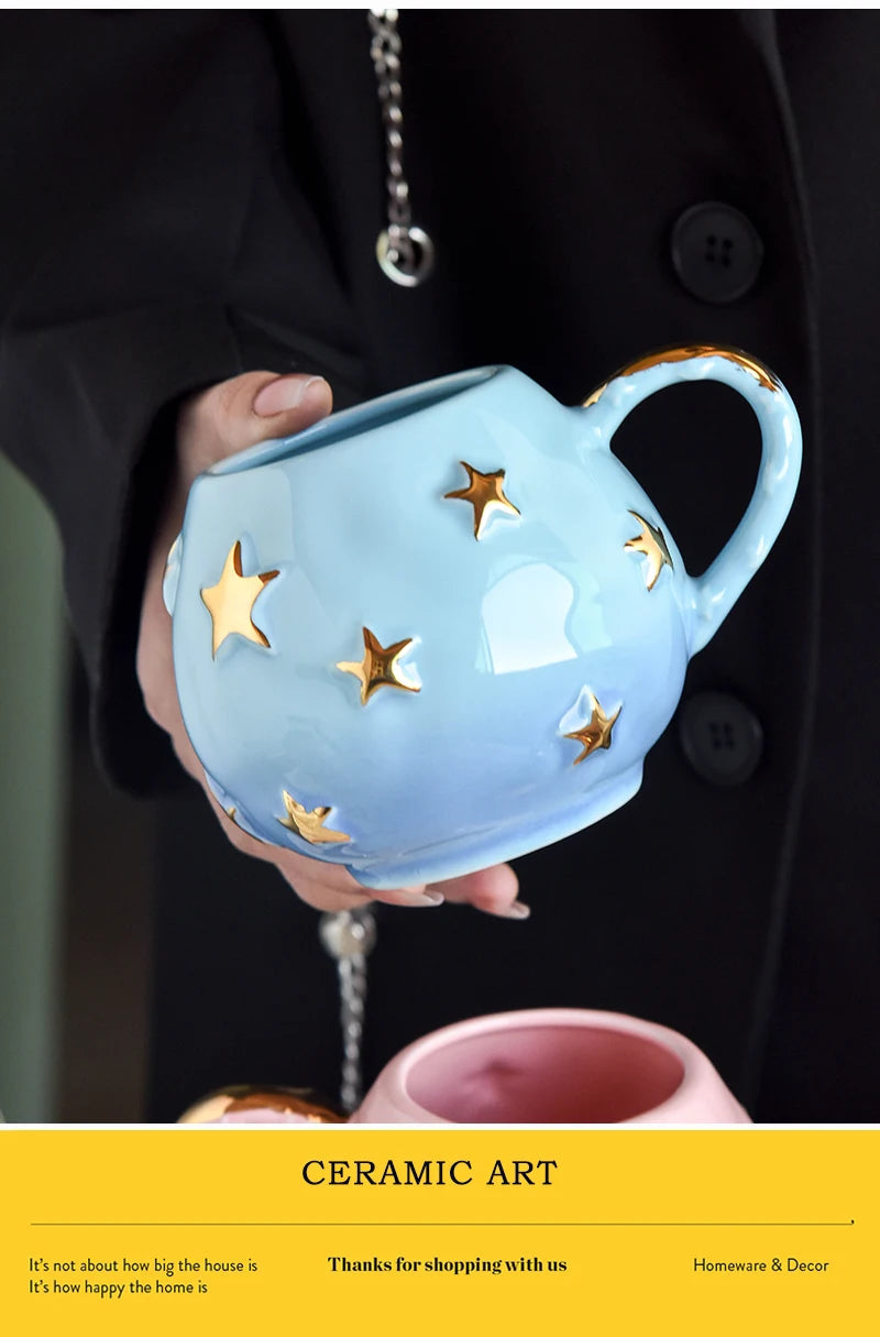 Ceramic Starry Sky Cup Sparkling Cup with High Appearance, Colorful Stars, Creative Birthday Gift, Mug with Hand Gift, Water Cup Good Vibrations Adult Super Store