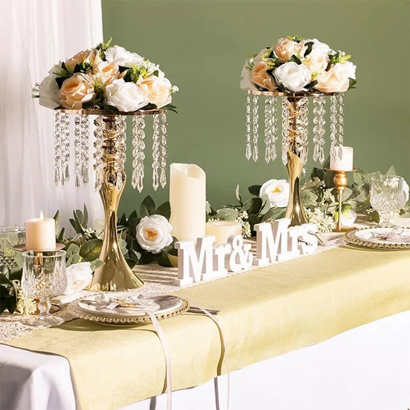 Wedding Centerpieces for Tables, 12.99in Metal Gold Vases for Centerpieces, Tall Crystal Flower Stand for Centerpiece Table Good Vibrations