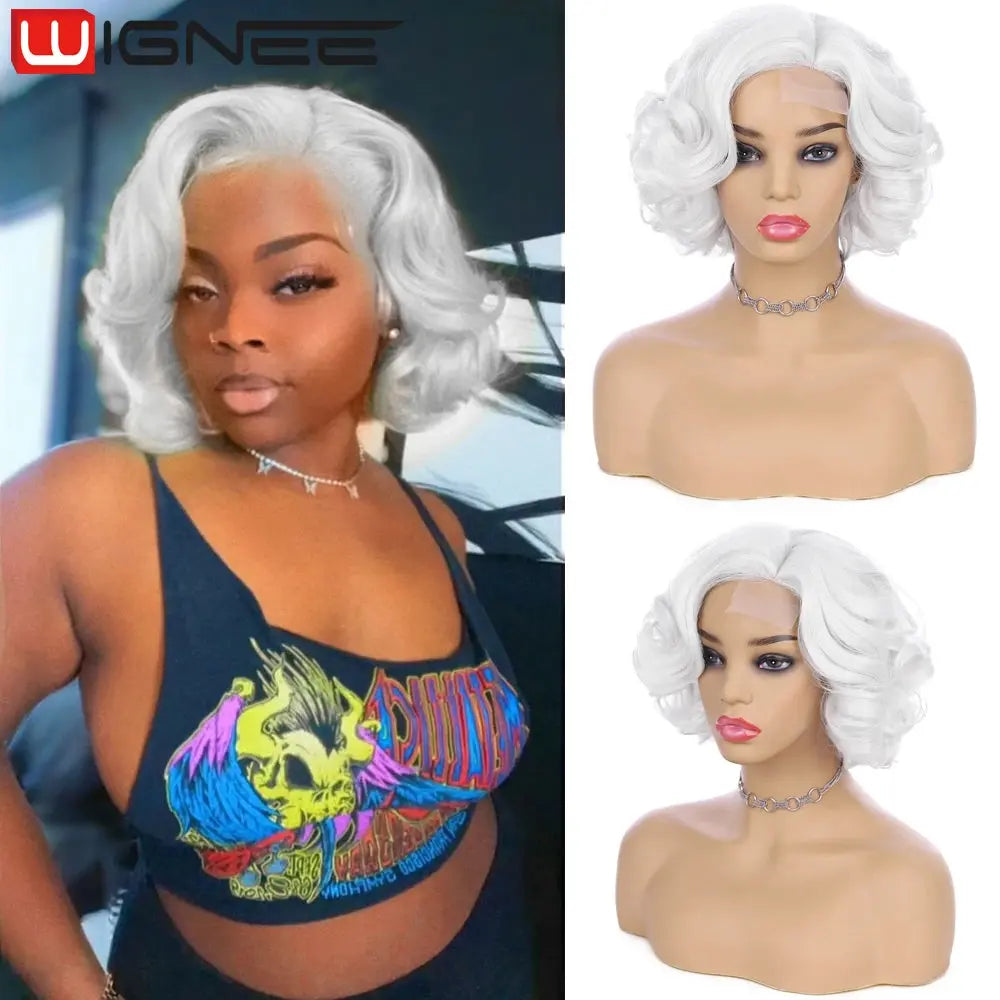Wignee Body Wave Short Wig Brown Color Synthetic Hair Wigs For Women Side Part Wigs On Sale Clearance Cosplay Wig Daily Use Good Vibrations