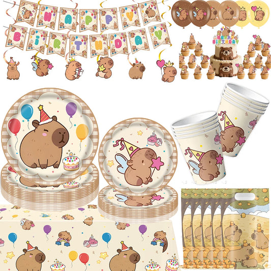 Cartoon Capybara Birthday Party Decoration Disposable Tableware Cup Plate Napkins Tablecloth Banner Baby Shower Party Supplies Good Vibrations