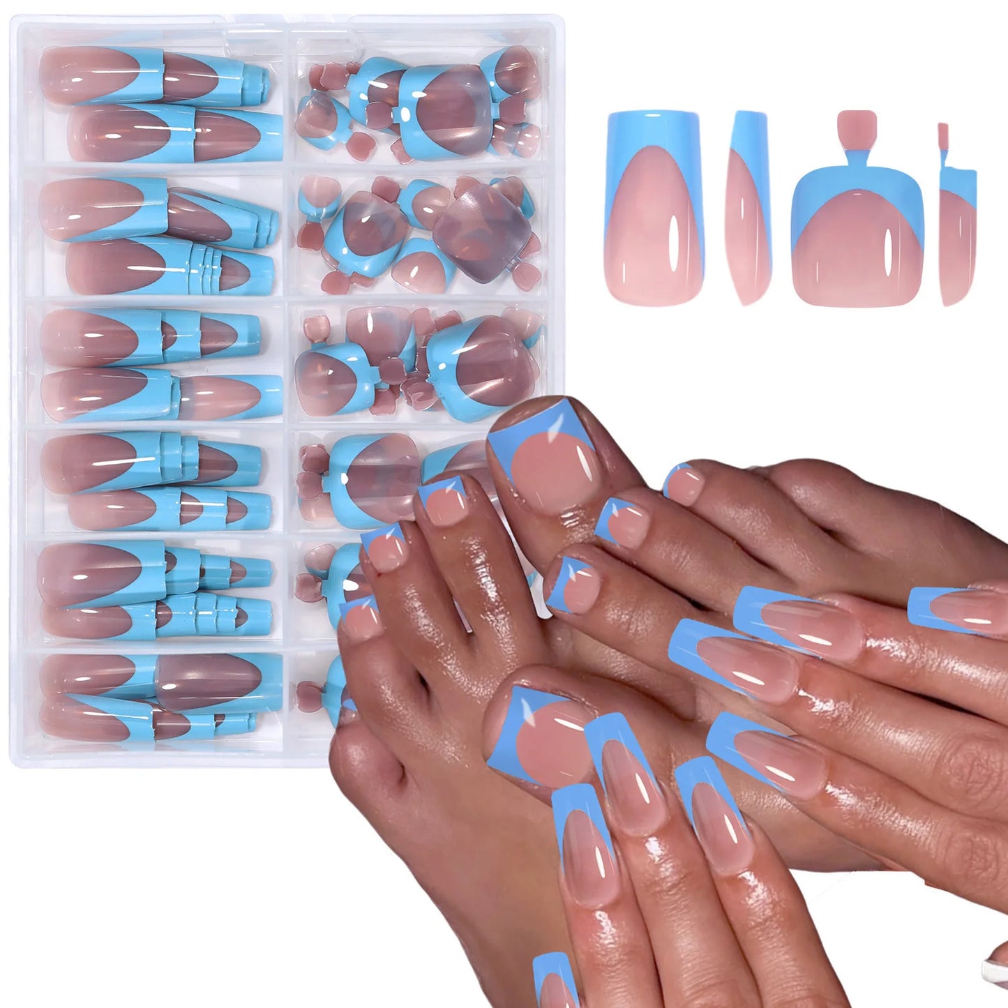 288PCS Nude Pink Fake Nails Colorful French Tips Full Cover Press On Nails for Hands & Feet DIY Manicure False Nails Art Good Vibrations
