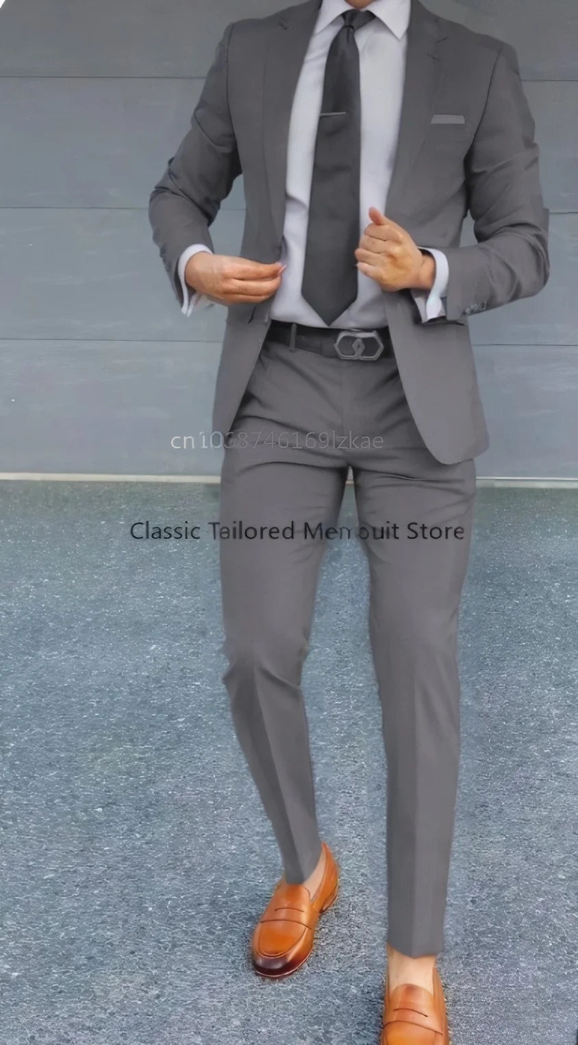 Men's Suit 2 Piece Suit Jacket Pants Formal Wedding Tuxedo Groom Clothes Custom Color Blazer XS-5XL Good Vibrations