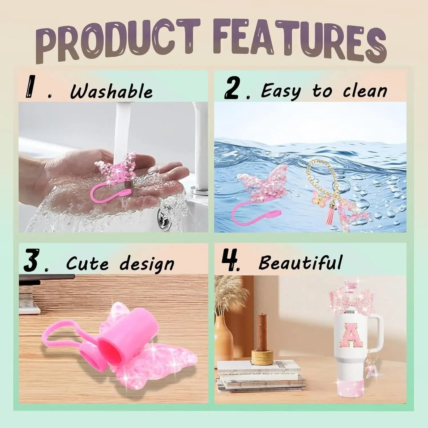 8PCS Cup Accessories Set for Stanley 30oz 40oz Tumbler Straw Topper Cover Cap Boot,Spill Proof Stopper Charm Initials Sticker Good Vibrations Adult Super Store