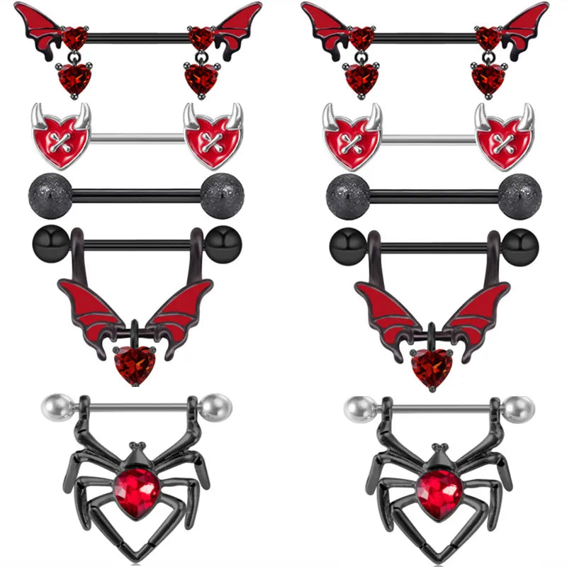 Stainless Steel Pink Bunny Nipple Piercing Jewelry Set 14G Green Bat Nipple Rings Bulk Cat Nipple Barbell Pack Piercing Pezon