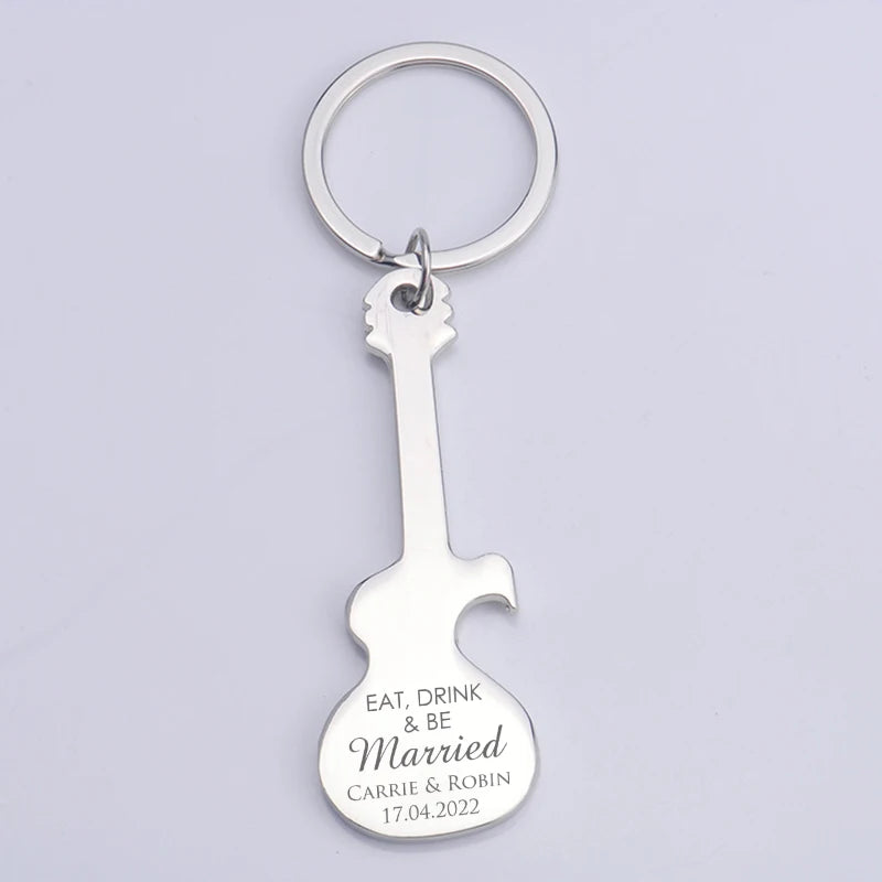 Wedding Gifts for Guests Wedding Souvenirs Custom Party Favors Personalized Silver Keychains Guitar Shaped Bottle Openers