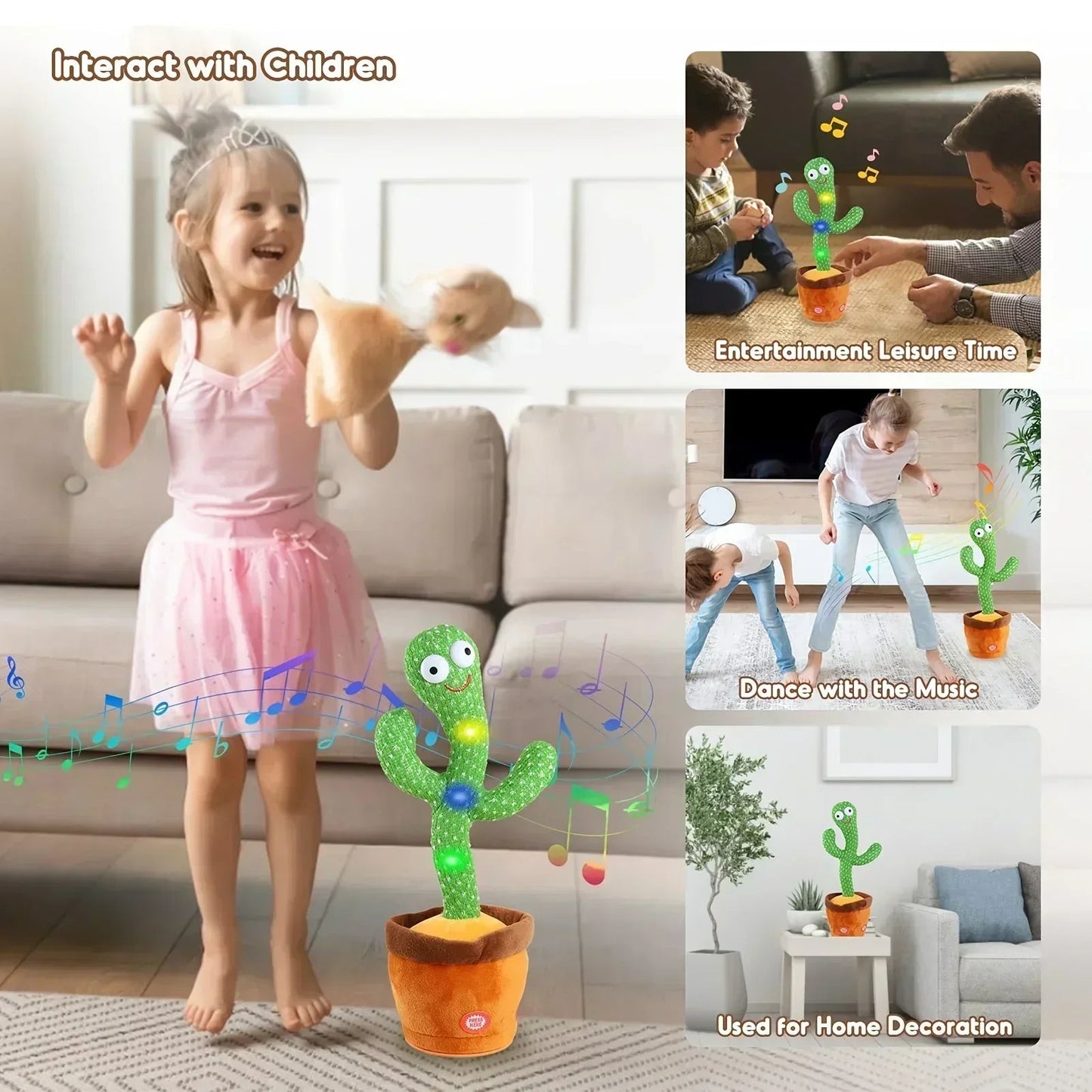 Talking Cactus Toy with LED 120 English Songs Singing Musical Toys Repeat What You Say Suitable for Babies and Toddlers Good Vibrations
