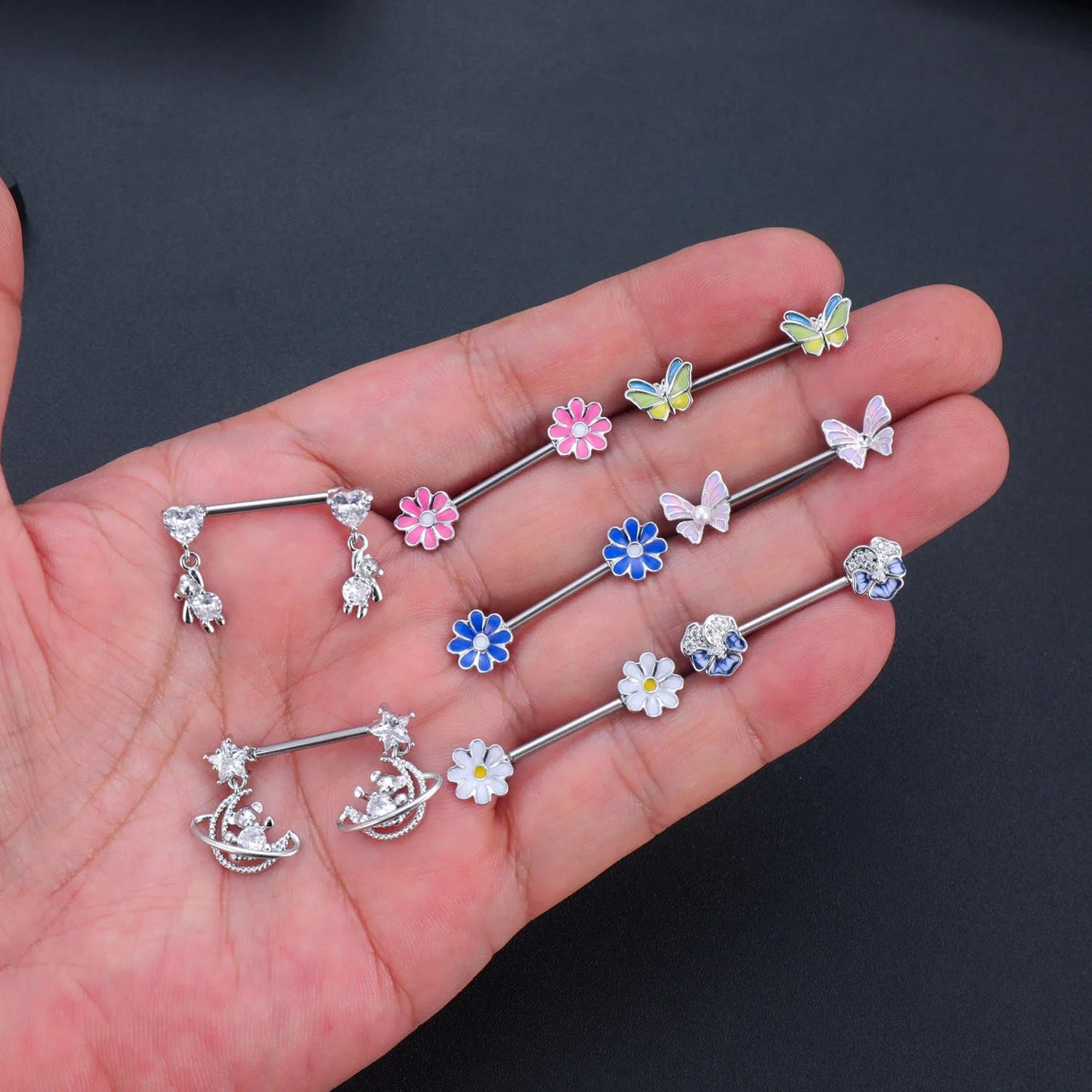 2pcs Steel Bear Dangled Zircon Nipple Piercing Sexy Breast Cover for Women Fashion Starfish Heart Shield Bar Barbell Nipple Ring Good Vibrations Adult Super Store