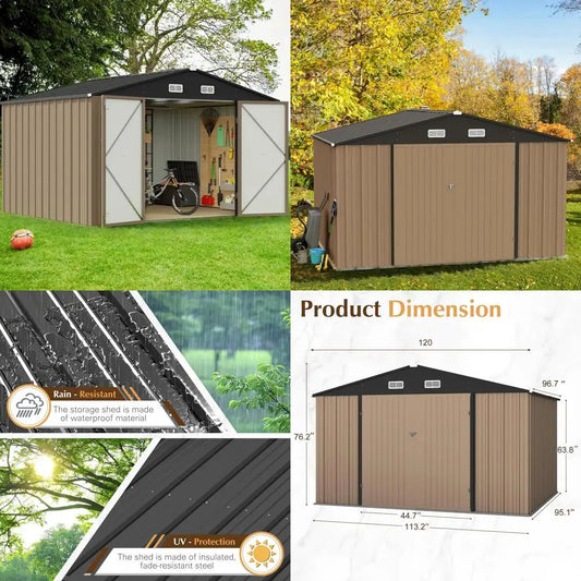 10x8 Foot Outdoor Metal Storage Shed with Lockable Door - Waterproof Garden Shed for Backyard and Patio Tools Good Vibrations
