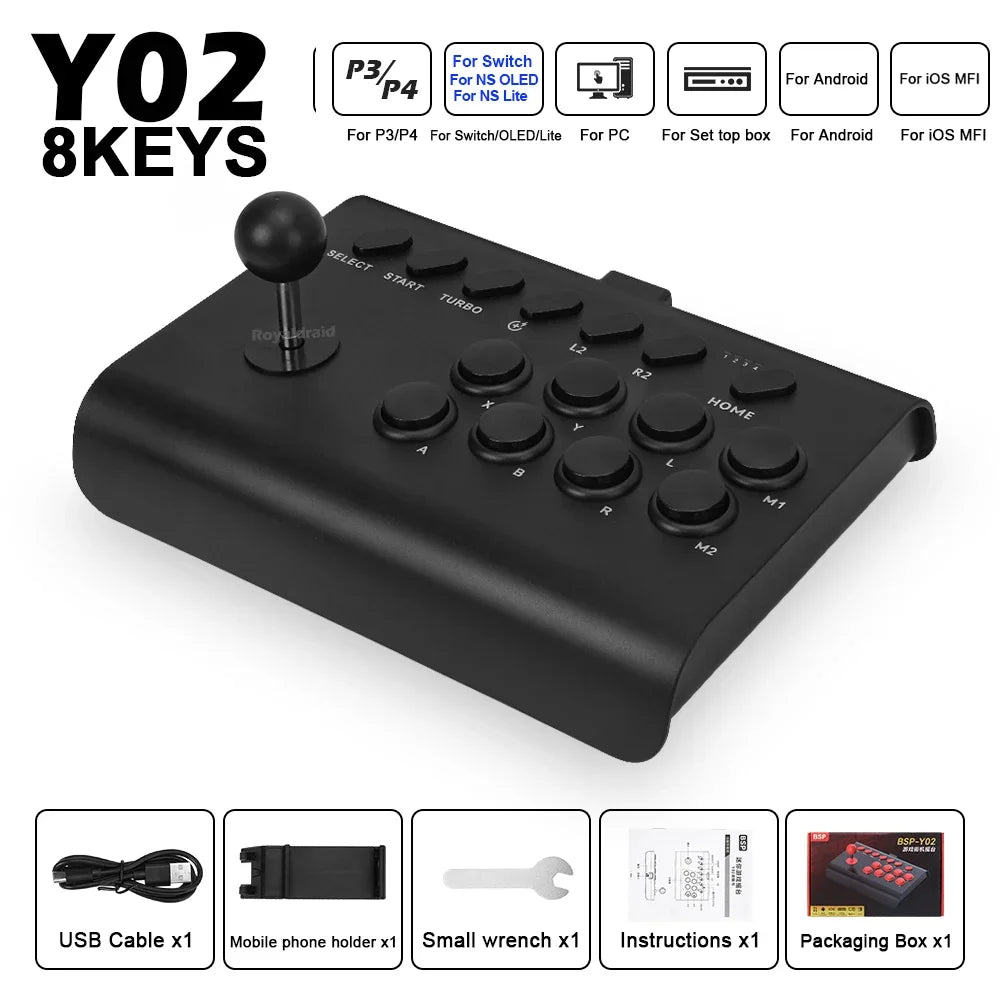 Y02 Arcade Joystick for PS4/PS3/Xbox One/Switch OLED/Android/iOS Wired Wireless Street Fighter Controller w Macro/Turbo Function Good Vibrations
