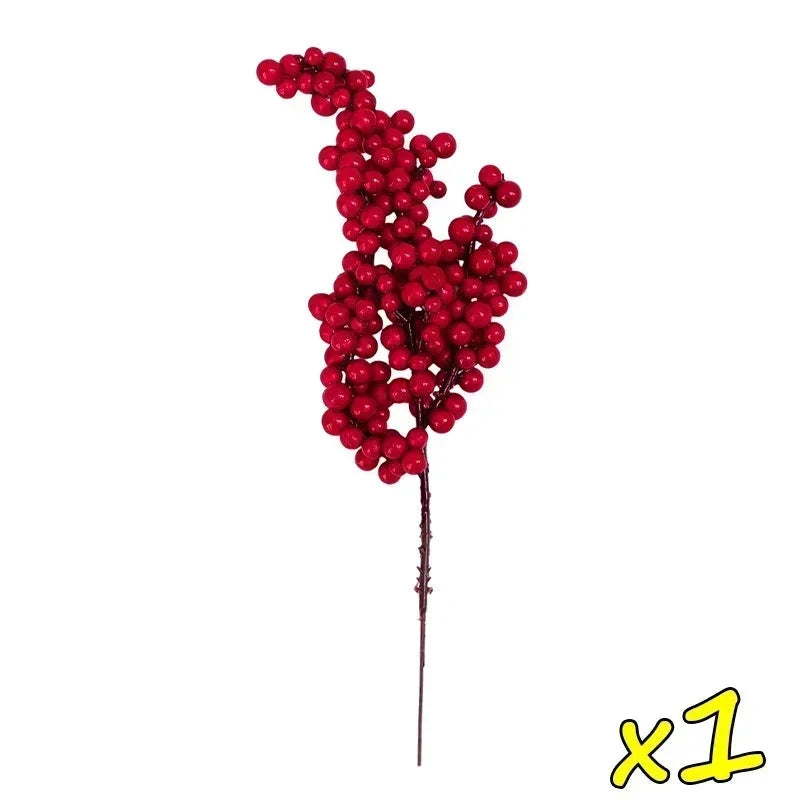 Christmas Red Berries Branch Artificial Holly Berry Stamen Wreath DIY Foam Fake Flower Ornaments for Xmas Tree Party Home Decor Good Vibrations