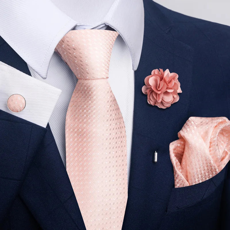 Luxury Mens Ties Floral Black Gold Ties Paisley NeckTie Pocket Square Cufflinks Brooch Set Men's Wedding Party Tie Good Vibrations