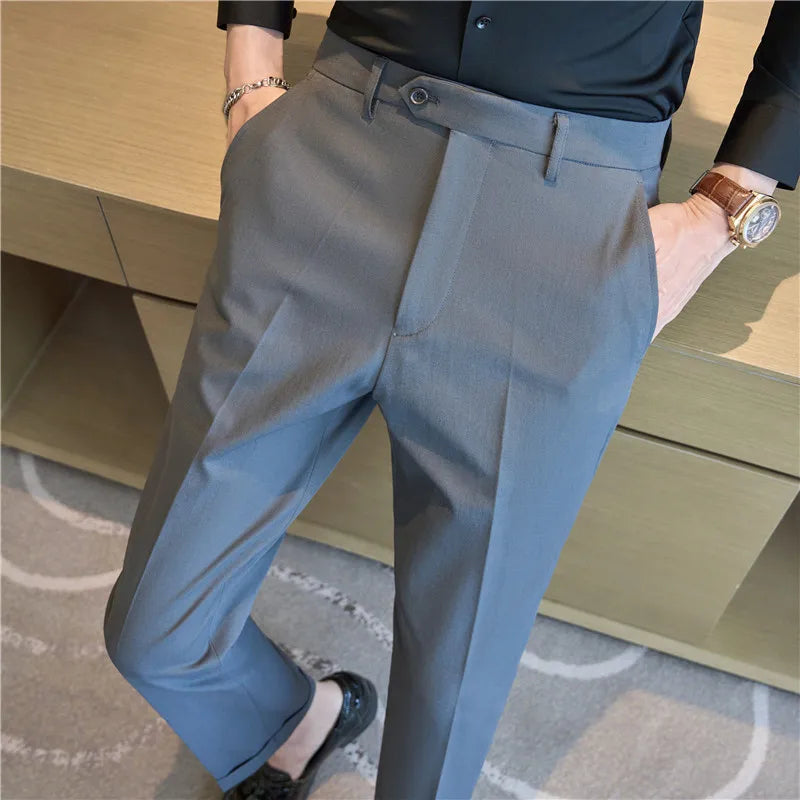 Men Suit Pants 2025 Elastic Slim Fit Formal Dress Pants Solid Casual White Trousers Pantalon Homme Wedding Party Men Clothing Good Vibrations