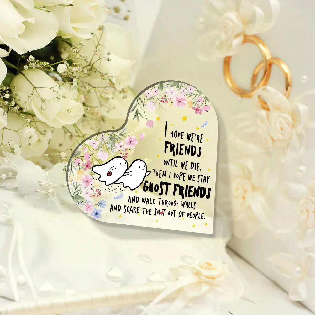 1PC Best Friend Birthday Gifts For Women Bestie Cute Heart Paperweight Keepsake Halloween Gifts Funny Acrylic Plaque for Friends Good Vibrations Adult Super Store