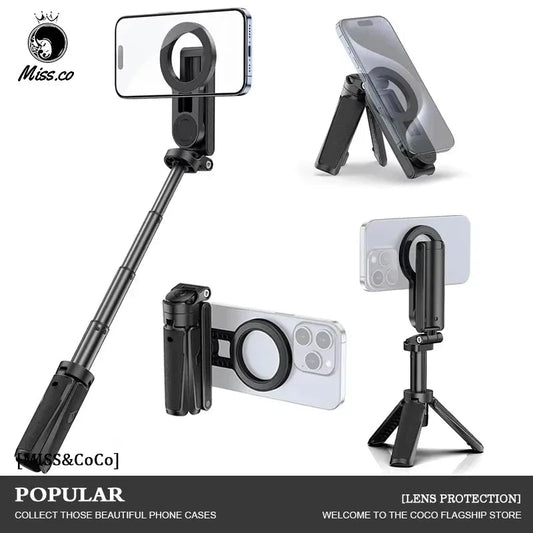 2026 Magnetic Selfie Stick Phone Tripod w Remote Extend Cell Phone Tripod Stand For MagSafe iPhone 16 15 14 13 12 XIAOMI SAMSUNG Good Vibrations