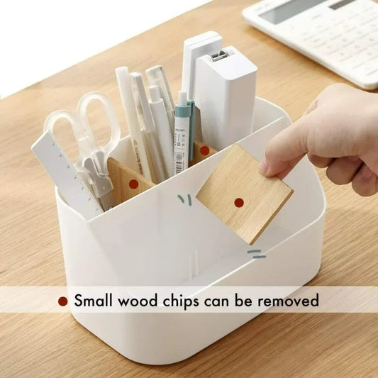 Desk Organizer,Office Supplies Organizers and Accessories,Makeup Brush Holder,Remote Control Holder with Movable Woode Partition Good Vibrations