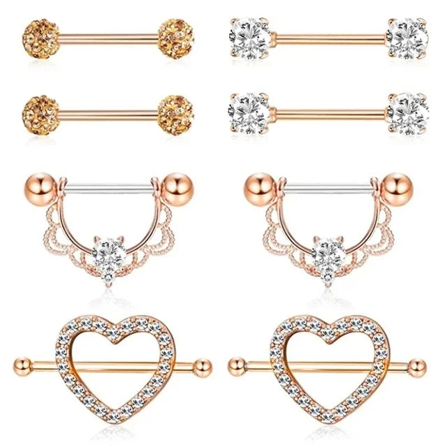 Pink Heart Nipple Piercing Barbell Set Shiny Crystal Nipple Rings Bulk For Women Flower Nippel Jewelry Pack Piercing Teton Lots Good Vibrations Adult Super Store