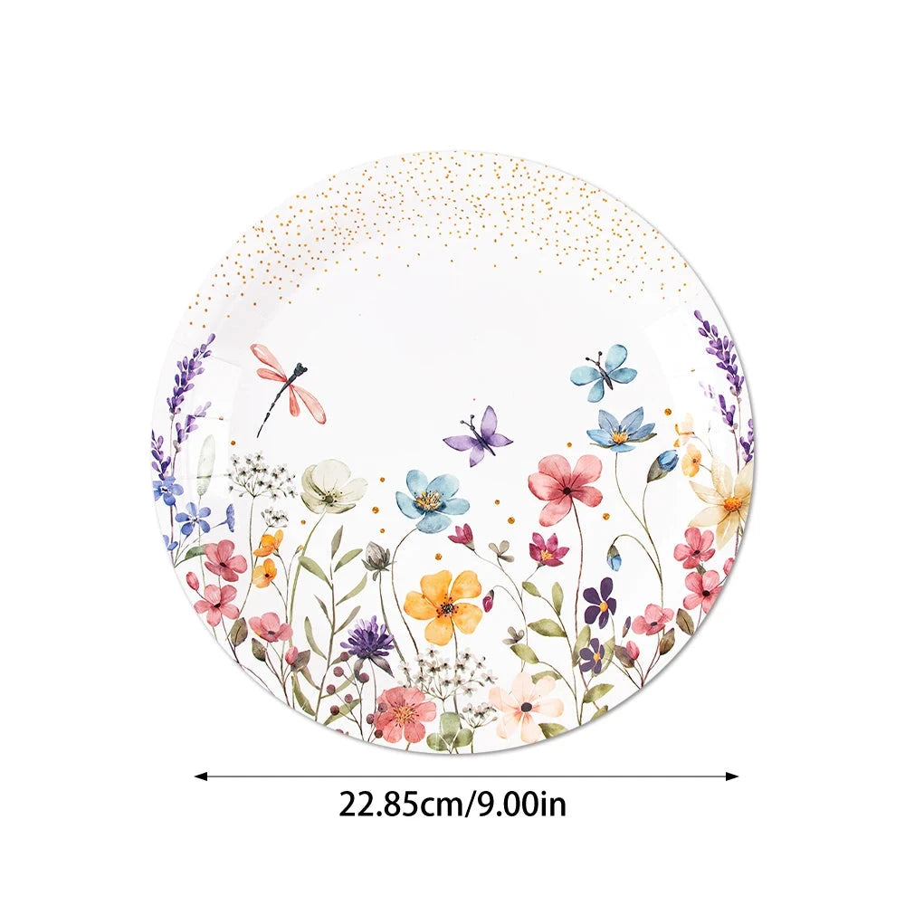Wildflower Party Supplies Paper Plates and Napkins Disposable Flower Pattern Floral Baby Shower Birthday Tableware Decorations Good Vibrations