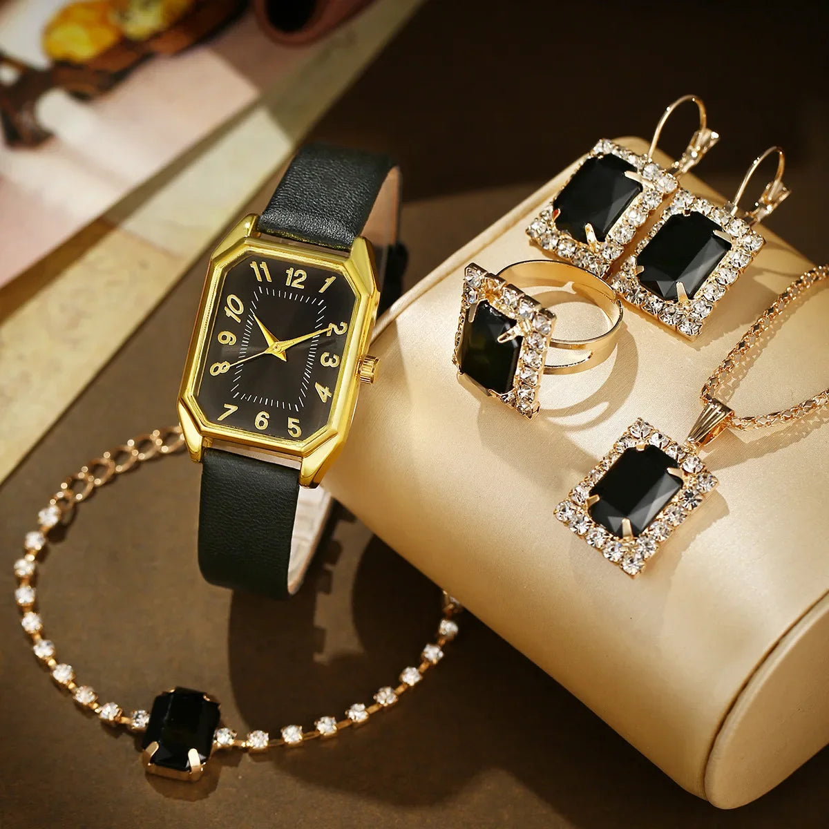 6/5/1PCS Luxury Fashion Square Women's Watches Brand Ladies Quartz Wristwatch Jewelry Set Classic Simple Femme Relogio Feminino Good Vibrations