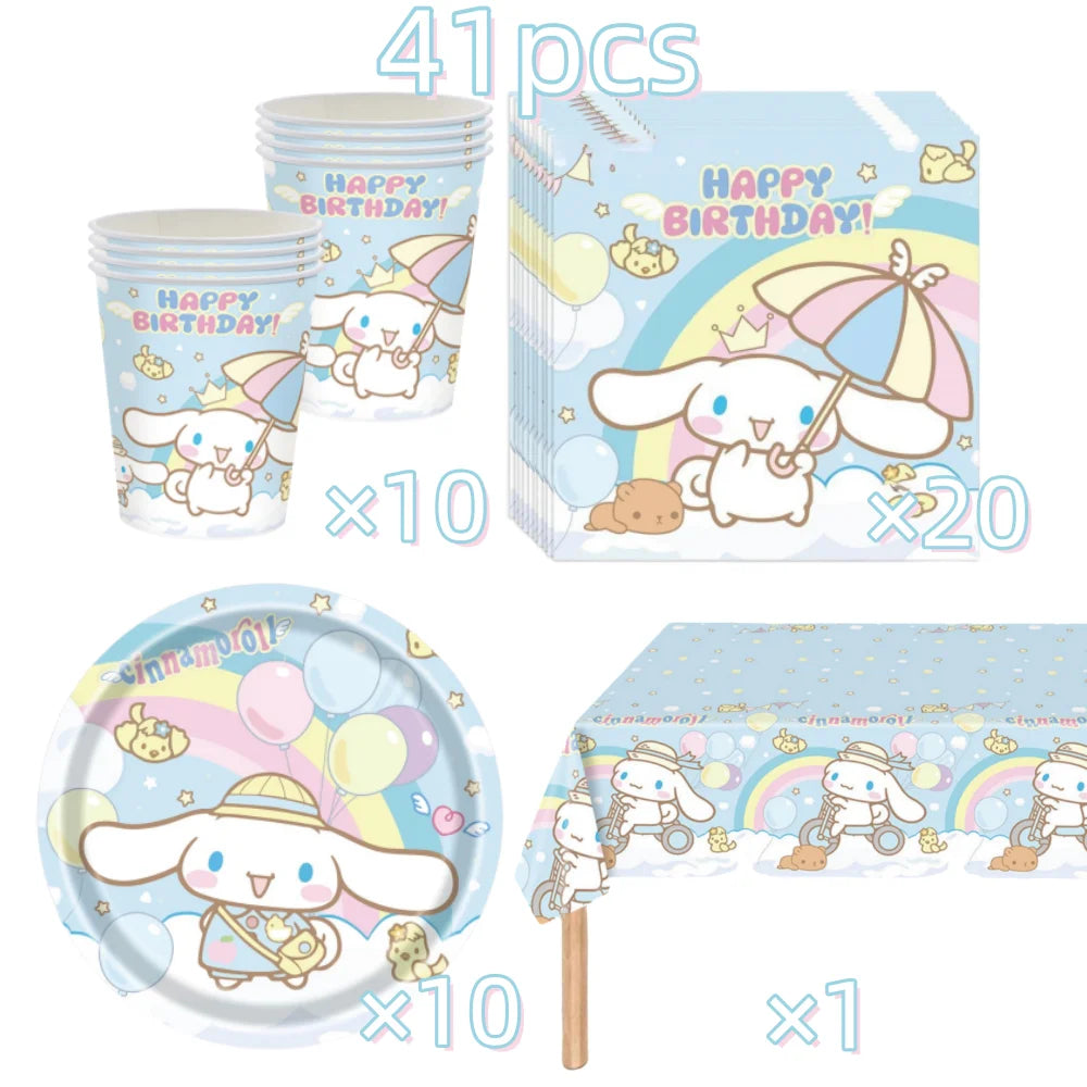 Cinnamorolls Birthday Party Decoration Tableware Set Balloons Cup Plate Banner for Kids Party Favors Baby Shower Supplies Good Vibrations